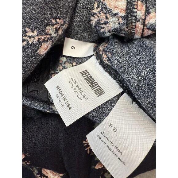 Reformation Rosetti Maxi Dress Black Floral Square Neck Short Sleeve Size 6 - Picture 12 of 13